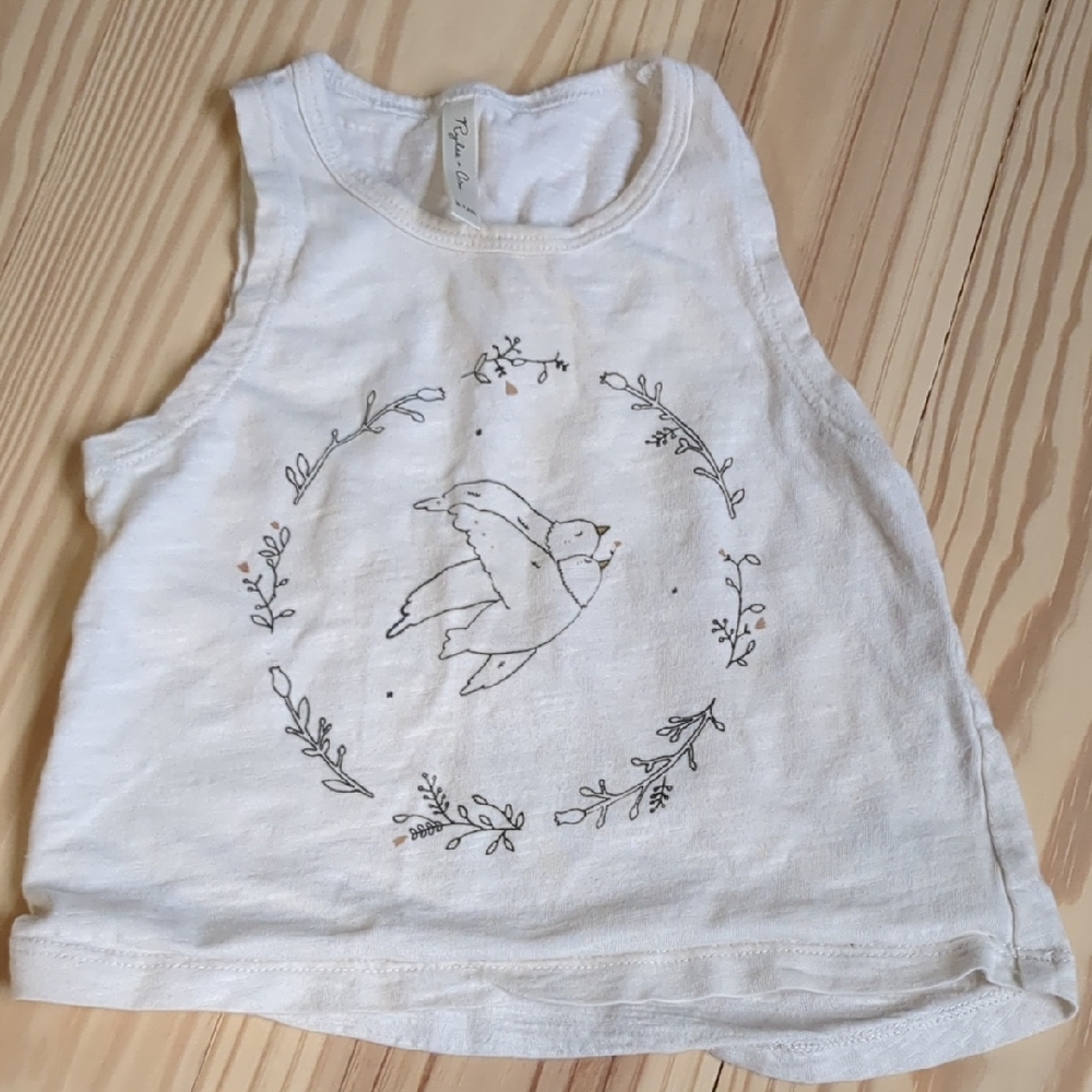 Rylee + Cru Cream Sleeveless Top with Bird Design